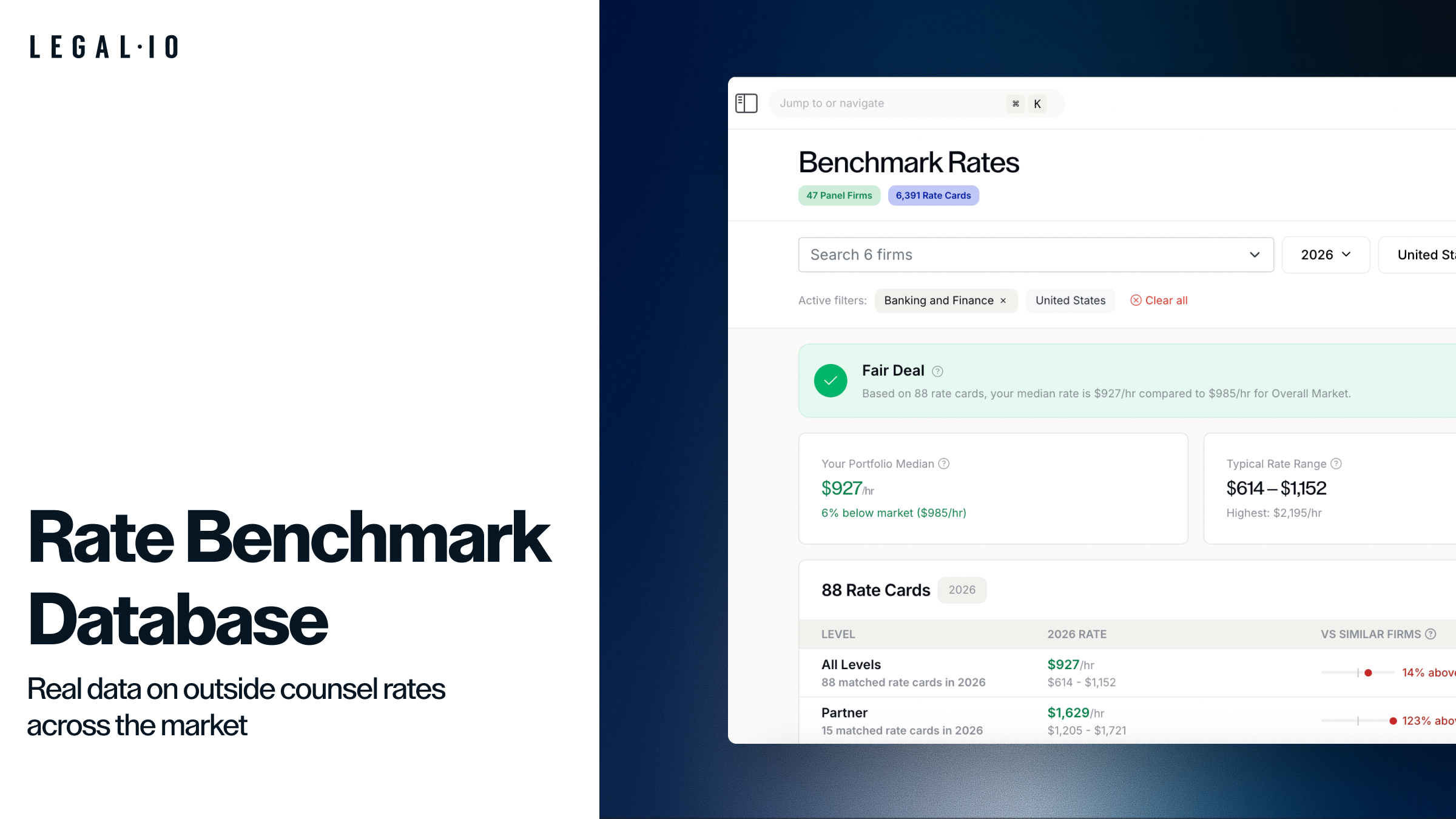 Rate benchmarking with Legal.io: Compare, validate, and negotiate with confidence
